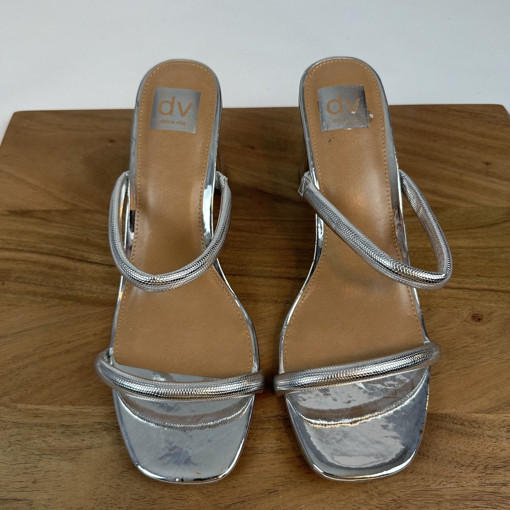 Womens Dolce Vita Halsty Silver‎ Croc Print Heeled Slide Sandals Size 11 M GUC